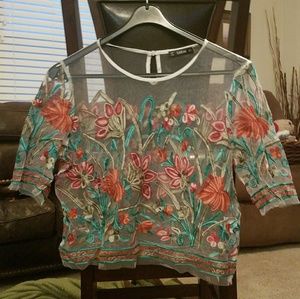 Small embroidered mesh tee, never worn